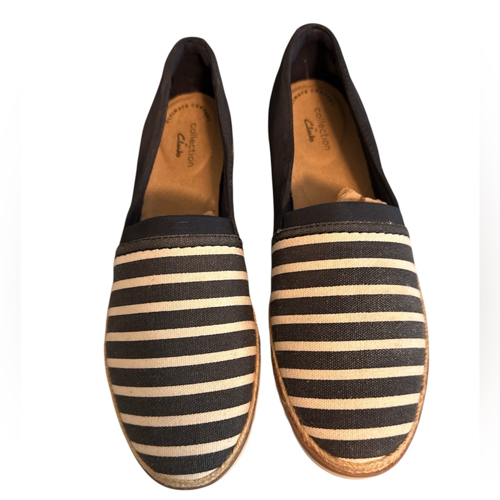 Clarks Blue and white Striped Slip-On Shoes
